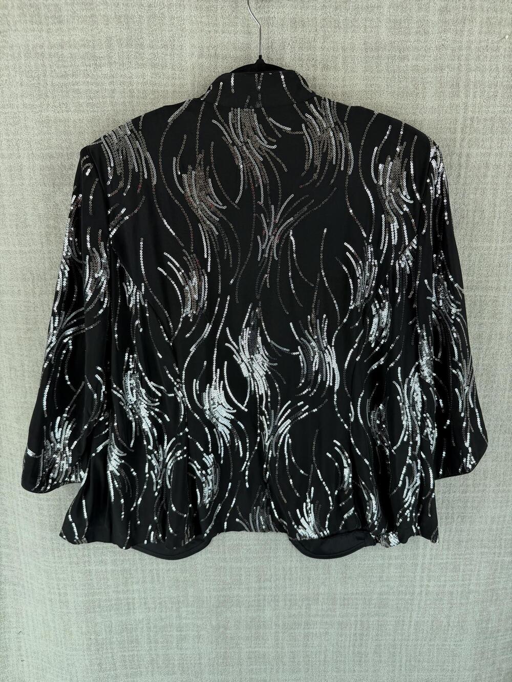 Alex Evenings Jacket Womens 1X Black Collared Lined Lightweight Sequin Snap - Picture 6 of 7